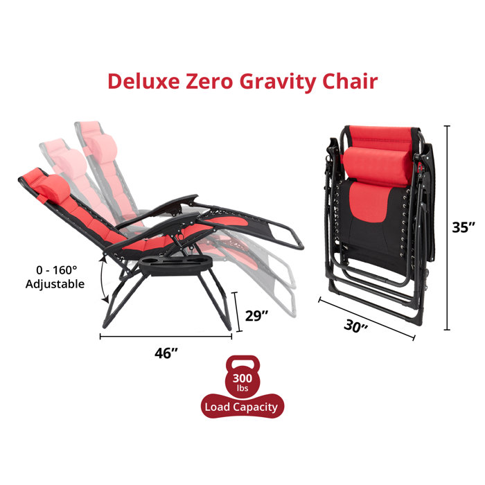 Arlmont & Co. Zero Gravity Folding Lounge Chair with Adjustable Headrest, Recliners Support